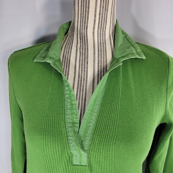 Vintage Tommy Hilfiger Green Ribbed Long Sleeve Collared Top Size Medium - Picture 2 of 7